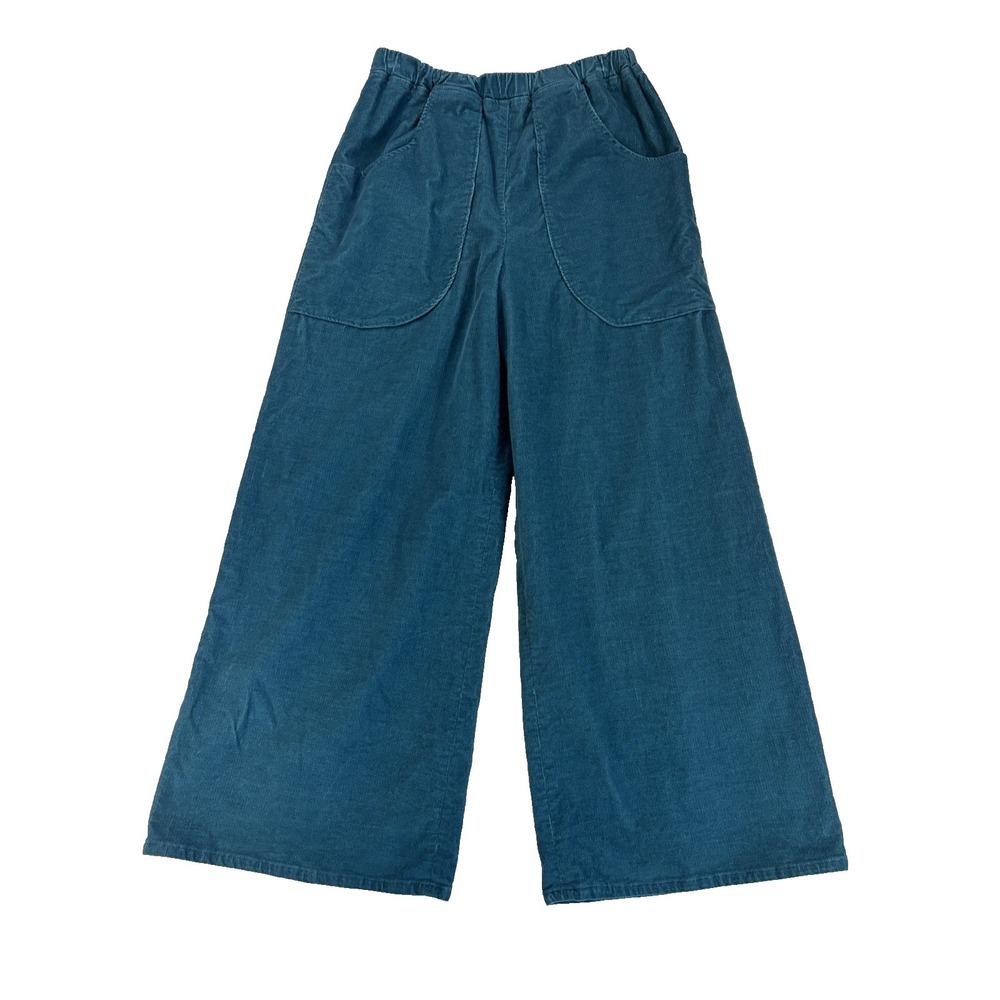 Women's‎ Medium Teal Wide Leg Baggy Cropped Corduroy Pants Y2K Festival Urban